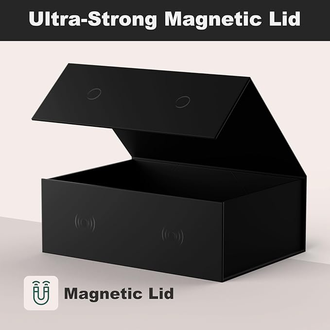 Large Black Gift Box with Lid: 13.5×10×5 Inches - Strong Magnetic Closure for Christmas Wedding Birthday Gifts – Perfect for Couples Friends Family