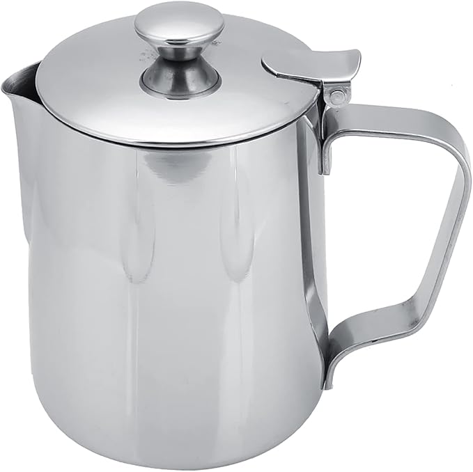 Stainless Steel Milk Frothing Pitcher, Stainless Steel Coffee Cup Mug Milk Frothing Pitcher Jug with Lid for Latte Coffee Art for Office Kitchen with handle(350ml)