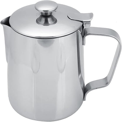 Stainless Steel Milk Frothing Pitcher, Stainless Steel Coffee Cup Mug Milk Frothing Pitcher Jug with Lid for Latte Coffee Art for Office Kitchen with handle(350ml)