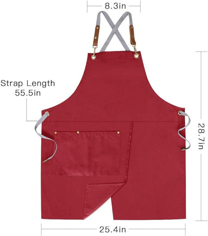 Mignongirl Crossback Apron with Pockets x2,Split Apron with Adjustable Straps,M-XXL
