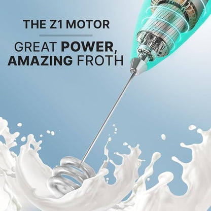 Zulay Kitchen Milk Frother with Patented Tornado Triple Whisk – Handheld Foam Maker for Coffee, Lattes, Matcha & Hot Chocolate – Rich, Creamy Froth in Seconds -