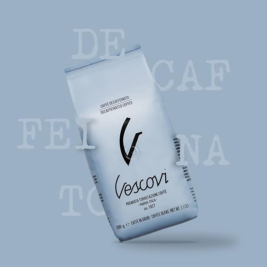 V Vescovi Decaf Espresso Beans – Smooth & Balanced, Medium Roast, Roasted in Italy, 1.1 lb (500g)