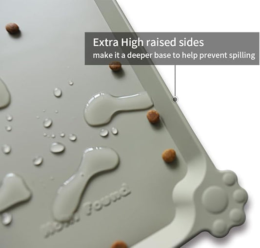 Hoki Found Large Silicone Non Slip Pet Food Mats - Bowl Placemats for Dog Cat - Waterproof - Cream Green