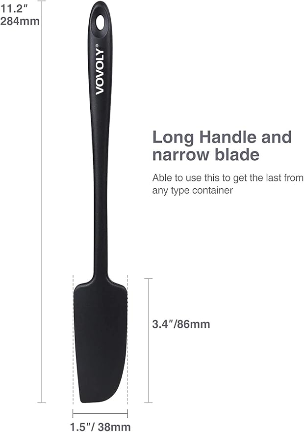 Silicone Jar Spatula, Small Rubber Scraper, Spatulas Silicone Heat Resistant, Seamless,Non StIck Cookware 11.2 Inch, Black.
