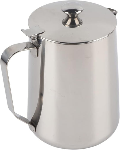 Stainless Steel Milk Frothing Pitcher, Stainless Steel Coffee Cup Mug Milk Frothing Pitcher Jug with Lid for Latte Coffee Art for Office Kitchen with handle(350ml)