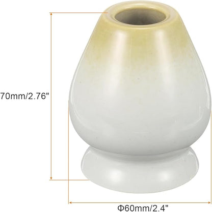 HARFINGTON Ceramic Chasen Stand 70mm Matcha Whisk Holder Teas Set Whisks Stand Traditional Matcha Tea Chasen Holder Tea Set Accessories for Tea Tasting, White/Brown