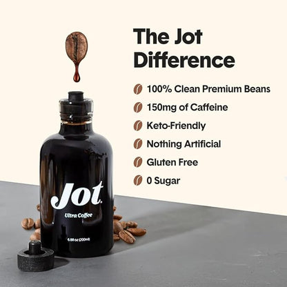 Jot Coffee Concentrate (Mocha) High Caffeine Cold Brew Coffee Concentrate Liquid for Iced Coffees, Instant Espresso, Hot or Cold Instant Coffees - Makes 14 Cups, 150mg Caffeine/Tbsp, Sugar Free