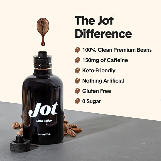 Jot Coffee Concentrate (Vanilla) High Caffeine Cold Brew Coffee Concentrate Liquid for Iced Coffees, Instant Espresso, Hot or Cold Instant Coffees - Makes 14 Cups, 150mg Caffeine/Tbsp, Sugar Free