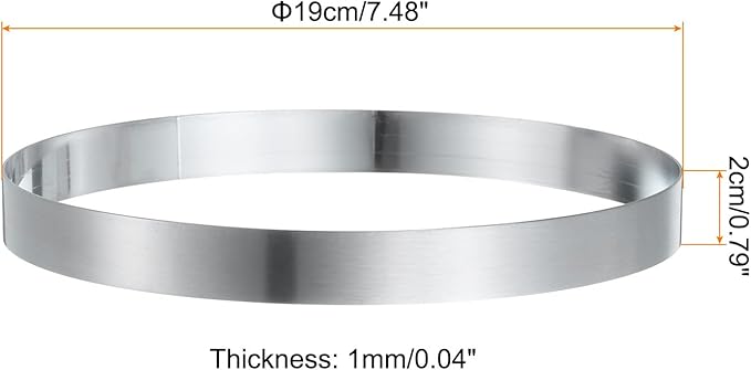 HARFINGTON Round Cake Ring 7.48 x 1 Inch Seamless Stainless Steel Pastry Mousse Dessert Ring Mirror Coating for Baking Cooking English Muffins Crumpet Making Tool