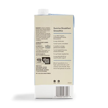 365 by Whole Foods Market, Organic Unsweetened Vanilla Almond Milk, 32 Fl Oz (Pack of 2)