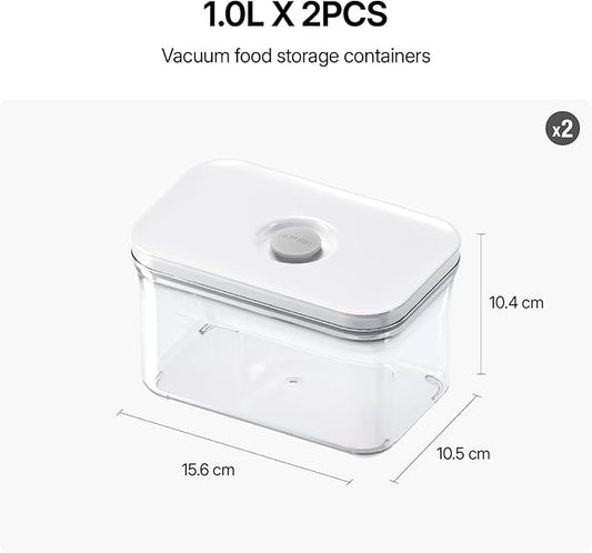 Premium Airtight Food Storage Containers, Rectangular 2PC(1.06qt), Smart One-Click Seal Lid, No Hinges, Patented Double Silicone Lining, 100% Leak Proof, BPA-FREE, Dishwasher, Microwave Safe