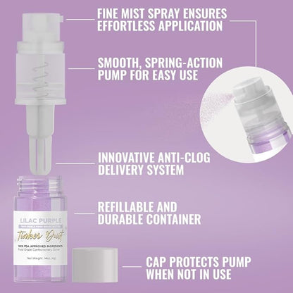 Bakell - Lilac Purple Tinker Dust (4g, 1x Mini Spray Pump) Edible Glitter for Food, Desserts, and Beverages!
