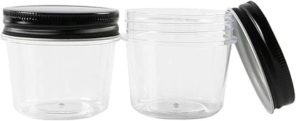 Novelinks 4 Ounce Plastic Jars with Black Lids - Refillable Round Clear Containers for Kitchen & Household Storage - BPA Free (40 Pack)