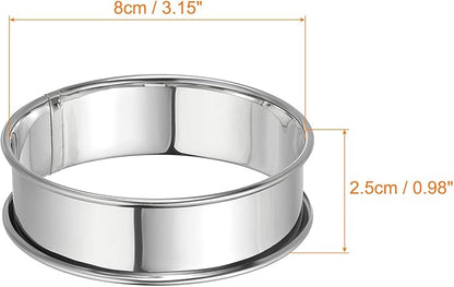HARFINGTON 6pcs Crumpet Rings 3.15" Nonstick Round Cake Ring Stainless Steel Double Rolled English Pastry Rings for Kitchen Baking Crumpet Dessert, Silver