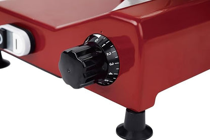 10" Premium Chromium-plated Steel Blade Electric Deli Meat Cheese Food Slicer with Serving Plate Commercial and for Home use 240W Classic Red