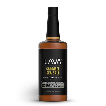 LAVA Premium Salted Caramel Syrup, Sea Salt Caramel Coffee Sweetener, 33.8oz (1-Liter), Made with 100% Sugar, No Artificial Sweeteners, Flavors, or Colors. (1-Pack)