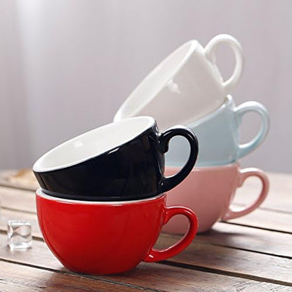 Manual Brew Coffee Cup and Saucer, Latte Art Cappuccino for Coffee Shop and Barista (Glossy Red, 8.5 oz)