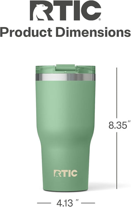 RTIC 30oz Essential Tumbler with Lid, Insulated, Stainless Steel, Metal, Double Wall Vacuum-Insulation, Ceramic Lined, Travel Cup for Iced Coffee, Tea, Hot and Cold Drink, Sage