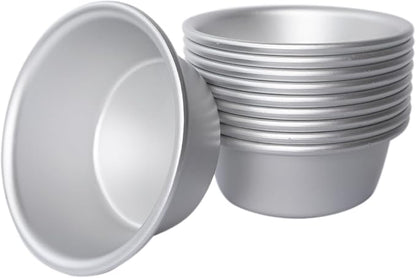 Aluminum Alloy Tart Pan, 3 Inch Cute Flan Mold, 10 Pieces Egg Tart Molds for Baking Pastel de Nata, Pie, Tartlet, Popover - Silver Tin