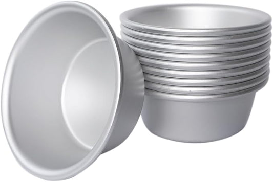 Aluminum Alloy Tart Pan, 3 Inch Cute Flan Mold, 10 Pieces Egg Tart Molds for Baking Pastel de Nata, Pie, Tartlet, Popover - Silver Tin