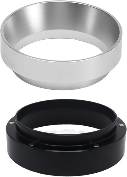 1pc Espresso Dosing Funnel 51/53/58mm Coffee Dosing Ring Aluminum Espresso Distribution Coffee Tool for Home Coffee Bar Shop College Dorm Room Apartment Essential Coffee Accessories (53mm, Silvery)