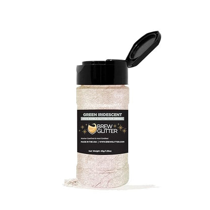 BREW GLITTER Edible Glitter For Drinks, Cocktails, Beer, Garnish Glitter & Beverages | KOSHER & HALAL Certified | 100% Edible & Food Grade | Vegan, Gluten, Nut Free (45g Shaker, Green Iridescent)