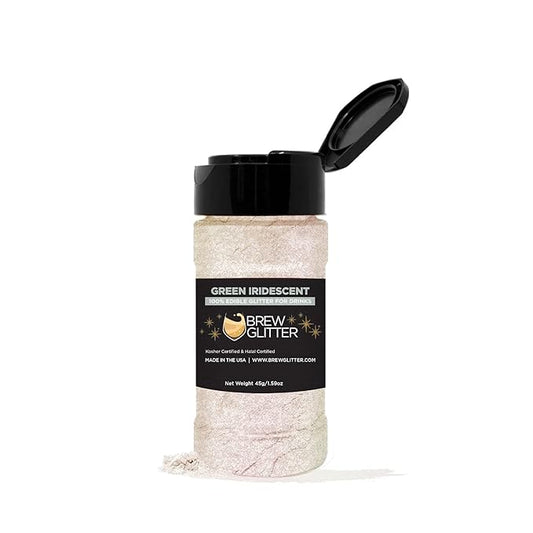 BREW GLITTER Edible Glitter For Drinks, Cocktails, Beer, Garnish Glitter & Beverages | KOSHER & HALAL Certified | 100% Edible & Food Grade | Vegan, Gluten, Nut Free (45g Shaker, Green Iridescent)