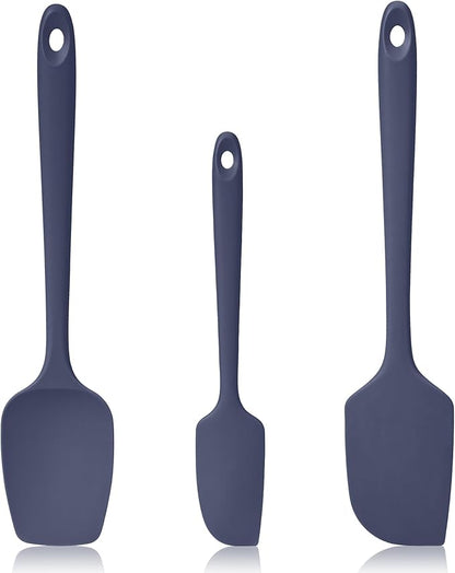 600ºF Heat Resistant Spatulas, High Heat Food Safe Semless Kitchen Silicone Scraper Set for Cooking Baking Mixing Scraping Stirring Nonstick Cookware Pan Bowl (3Pcs,Midniaht Blue)