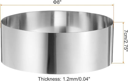 HARFINGTON Round Cake Ring 8 x 2.75 Inch Seamless Stainless Steel Pastry Mousse Dessert Ring Mirror Coating for Baking Cooking Making Tool