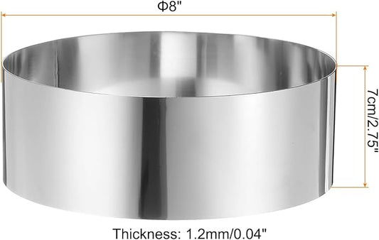HARFINGTON Round Cake Ring 8 x 2.75 Inch Seamless Stainless Steel Pastry Mousse Dessert Ring Mirror Coating for Baking Cooking Making Tool