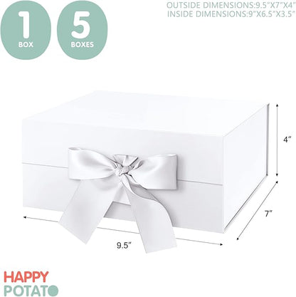 HAPPY POTATO 5 Gift Boxes with Lids 9x6.5x3.8 Inches, White Gift Boxes for Presents, Magnetic Closure Gift Boxes with Lids (Glossy White, Pack of 5)