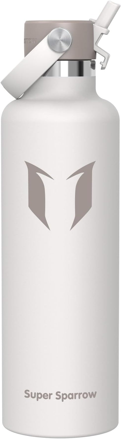 Super Sparrow Insulated Water Bottle - 17 Oz / 25 Oz / 32 Oz - Standard Mouth FlipFlow Flask - BPA Free, Leak Proof Drink Bottle- Ergonomic Straw Water Bottles for Work, Gym, Travel, Sports