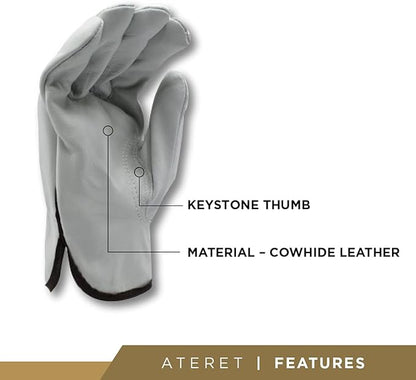 Heavy Duty Durable Cowhide Leather Driver Work Gloves for Truck Driving