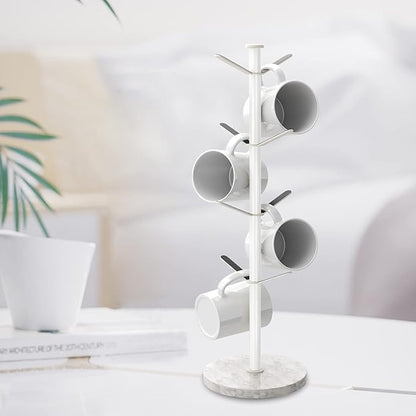Mug Holder Tree with Marble Base, 8 Hooks White Coffee Cups Holder Stand, New Upgrad Stable Removable Mug Rack for Kitchen Cafe