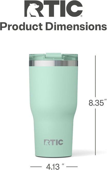 RTIC 30oz Essential Tumbler with Lid, Insulated, Stainless Steel, Metal, Double Wall Vacuum-Insulation, Ceramic Lined, Travel Cup for Iced Coffee, Tea, Hot and Cold Drink, Fresh Mint