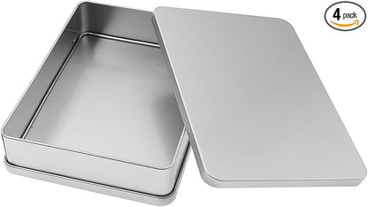 Metal Empty Boxes, Tin Boxes with Lid,Small Silver Tin Boxes,Stackable Organizer Containers,4PCS Storage Tin for Home Outdoor Active Storage Containers