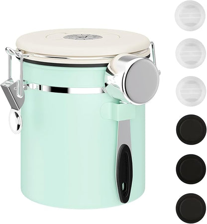ShanSon Coffee Canister Airtight Coffee Container Stainless Steel Coffee Bean Storage Container with CO2 Release Valve and Scoop Coffee Canister for Beans,Grounds,Sugar,Flour,Tea,Cereal,16OZ,Green