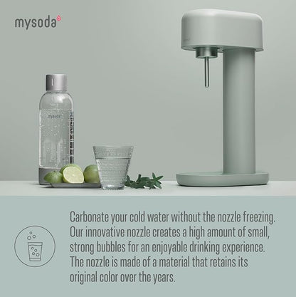 Mysoda Ruby 2 Sparkling Water Maker - Soda Streaming Machine Silent Carbonated Water Machine Robust Long-Lasting Aluminium Soda Maker 1L Water Bottle Without CO2 Cylinder - Sage Green Soda Machine