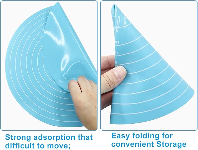 Hitefu 12 Inch Round Silicone Cake Mat, Silicone Baking Mat with Measurement for Cake Turntable & Rolling Dough (Blue)