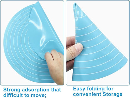 Hitefu 12 Inch Round Silicone Cake Mat, Silicone Baking Mat with Measurement for Cake Turntable & Rolling Dough (Blue)