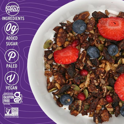 Wildway Keto Granola | Dark Chocolate Sea Salt | Grain-Free Certified Gluten-Free Cereal | Vegan, Low Carb | No Sugar Added | Paleo-Friendly, Non-GMO Fruit & Nut Clusters | Nutrient-Rich | 8oz, 3 Pack