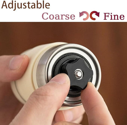 Mini Manual Coffee Bean Grinder for Travel Camping, Hand Held Espresso Burr Ceramic Coarseness White 304 Stainless Steel Small Mill Kit for Home Use with Portable Storage Pouch Brush Spoon