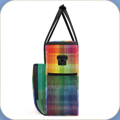 Colorful Rainbow Plaid Coffee Maker Carrying Bag, Coffee Machine Travel Storage Tote Bag Compatible with K-Mini or K-Mini Plus, Portable Single Serve Coffee Brewer Case with Pockets, for K-Cup Pods
