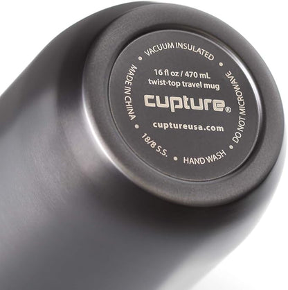 Cupture TWIST-TOP Vacuum-Insulated Stainless Steel Travel Mug, 16 oz, Gunmetal Gray