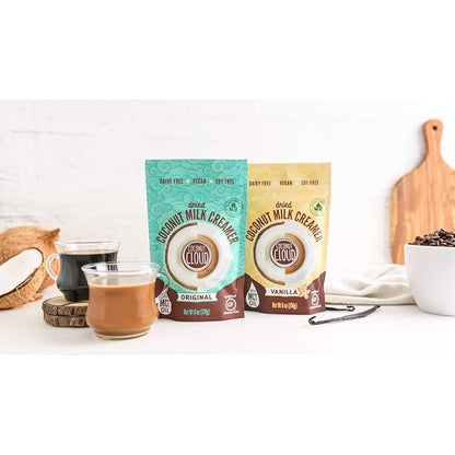Coconut Cloud: Plant Based Dairy Free Coffee Creamer | Keto Friendly, Unsweetened Coconut Milk Powder | Low Sugar, Dairy Free, Non-GMO, Plant Based, Gluten & Soy Free, USA Made, (Vanilla & Original Combo), 2-Pack