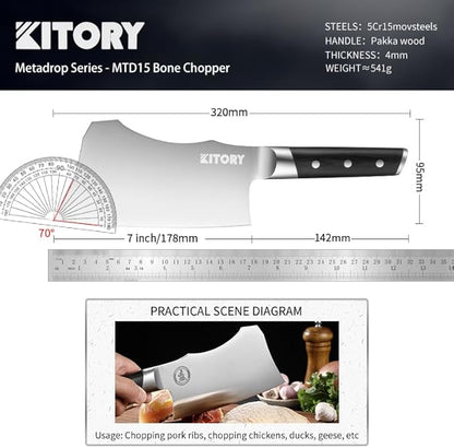Meat Cleaver with Large Handle - 7 inch Kitchen Bone Chopper,German High Carbon Stainless Steel Chopping Knife with Ergonomic Wodden Handle - for Home Kitchen and Restaurant with Gifts Box
