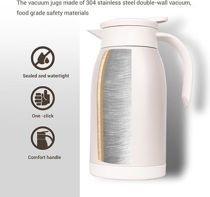 41 Oz Thermal Coffee Carafe Stainless Steel Insulated Thermos Double Wall Vacuum Flask Leak-Proof Thermos for Travel Office School Party Camping Use-Milk rice white