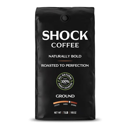 Shock Coffee Ground, The Strongest Caffeinated All-Natural Coffee, Up to 50% more Caffeine. 1 pound
