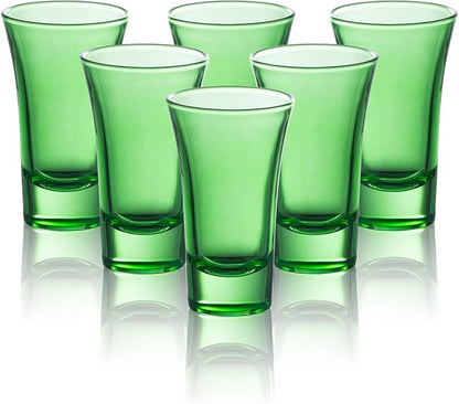 M&N HOME Green 2 Oz Shot Glasses, Set of 6, Heavy Base, Christmas Gift