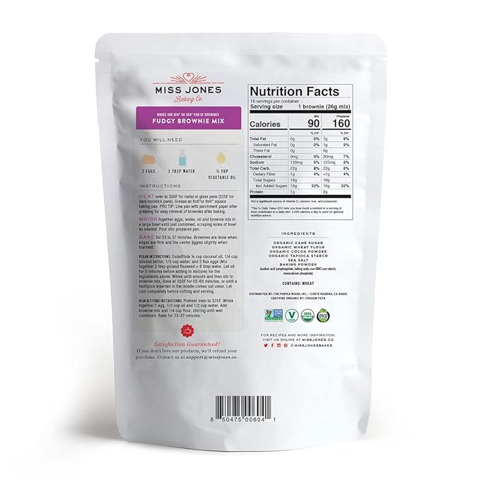 Miss Jones Baking Organic Fudge Brownie Mix, Non-GMO, Vegan-Friendly: Rich Cocoa (Pack of 6)